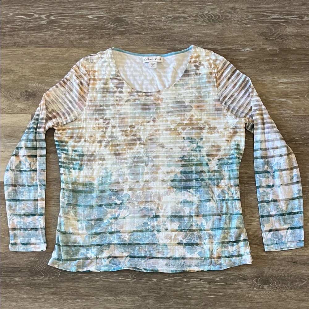 Coldwater Creek Long Sleeve Watercolor Floral Top Size M
